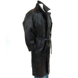 Mens Trench Coat Genuine Leather Double Breasted Long Jacket Full Length Blazer